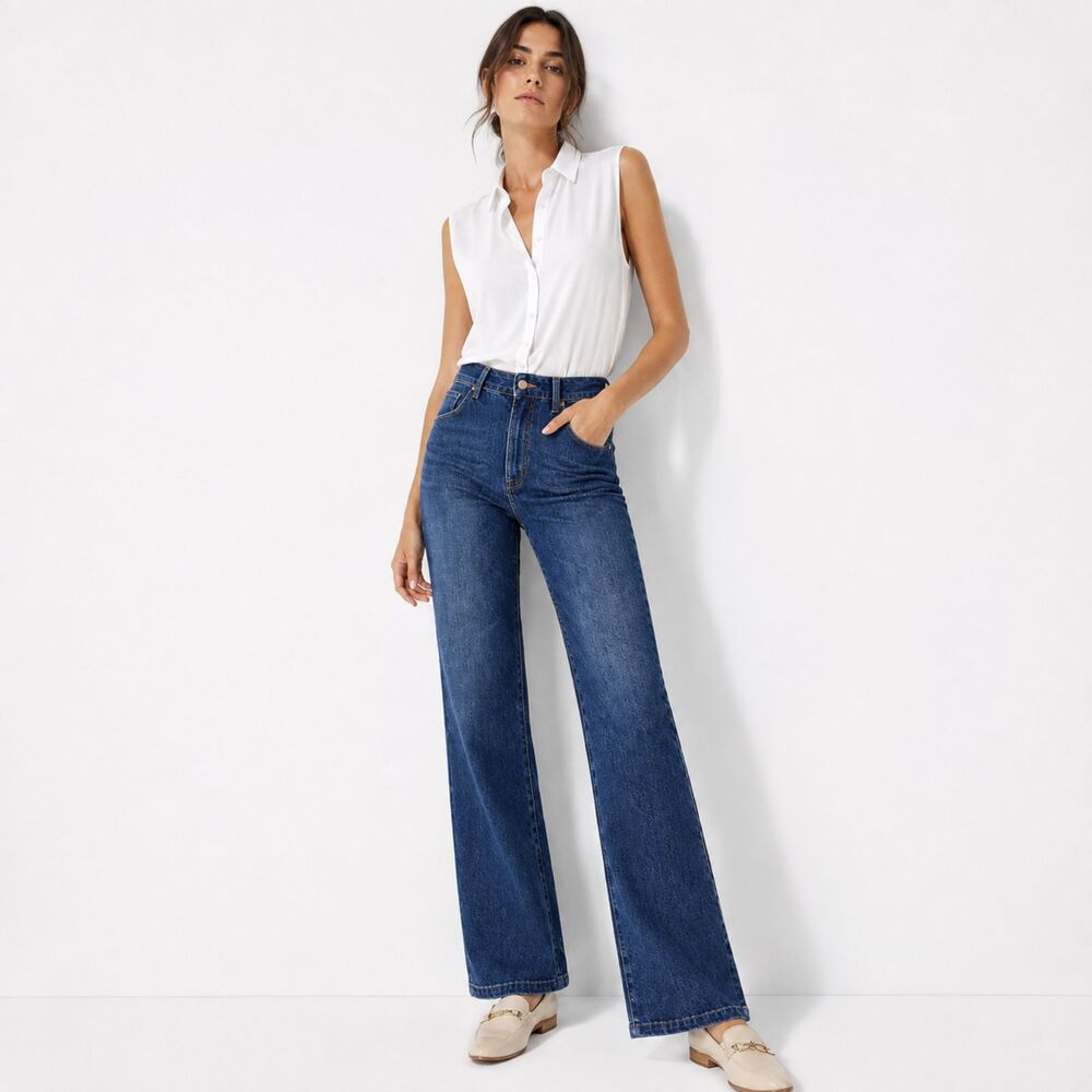 Ann Taylor High Rise Wide Leg Crop Jeans Trouser Denim Dark Wash Preppy Luxe 8